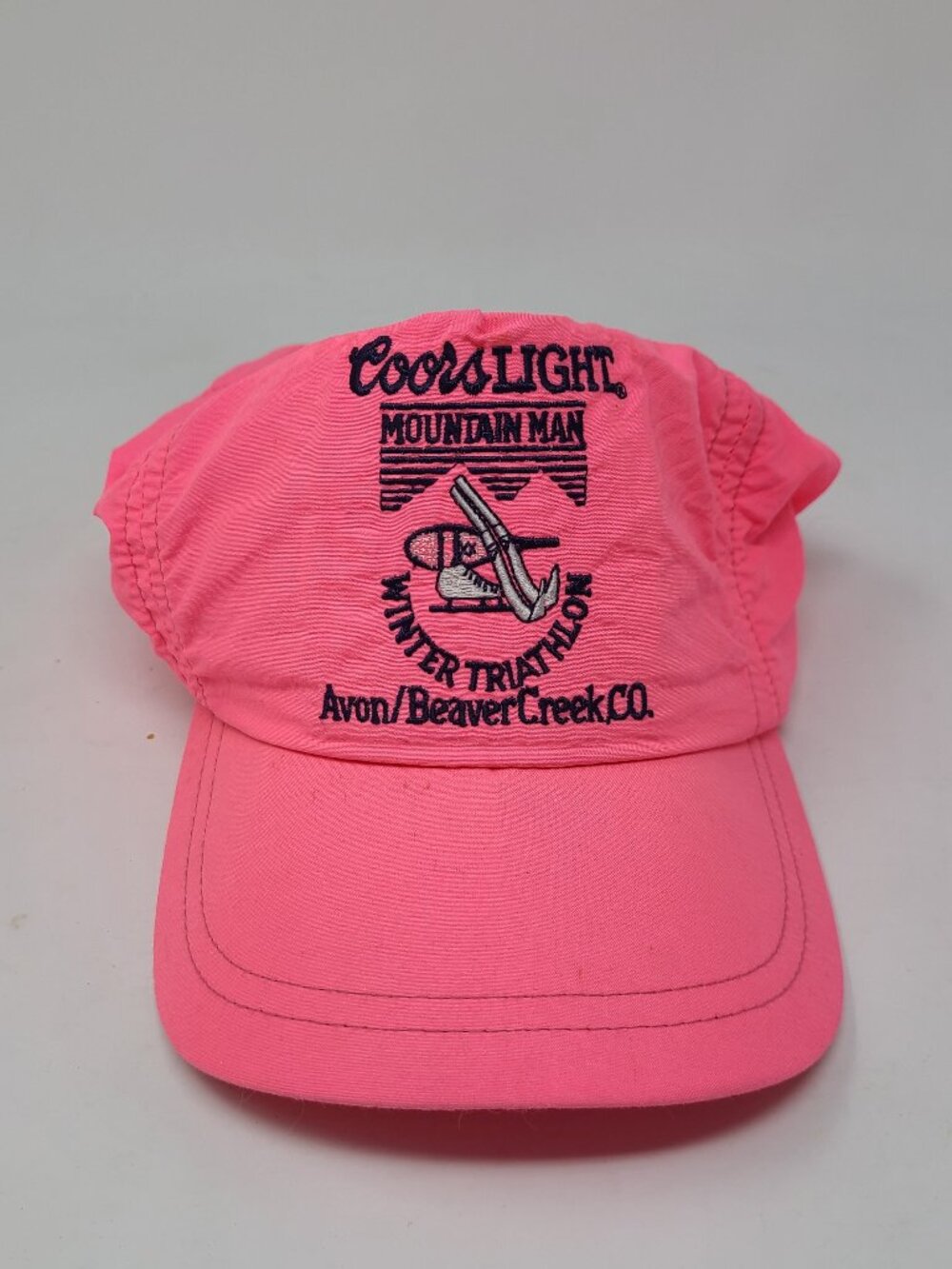Vintage Coors Light Winter Triathlon Mountain Man Hat Neon Pink Colorado 80s